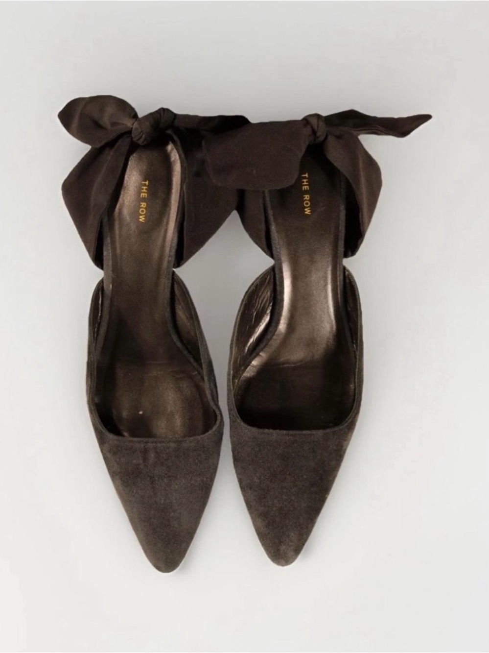 The Row Coco Bow Mules in black suede